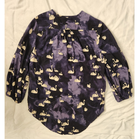 Anthropologie Maeve Bethesda Flannel Top Swan Print Blue Size XS - Picture 2 of 9